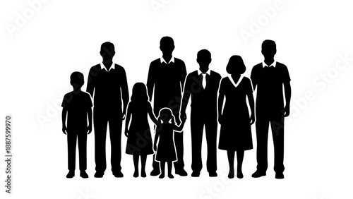 Family generations silhouette vector illustration flat design diverse ages group portrait scalable graphic art