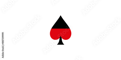 Símbolo de naipe de espadas bicolor, preto e vermelho, isolado em fundo branco para design gráfico.