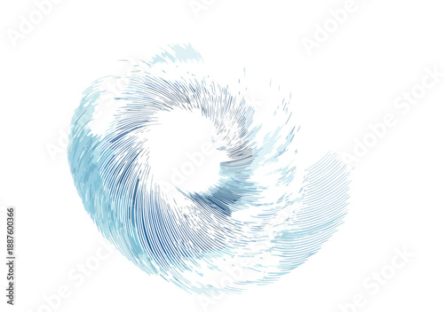 Abstrato redemoinho azul e branco com efeito de pinceladas finas e fundo transparente, representando movimento.