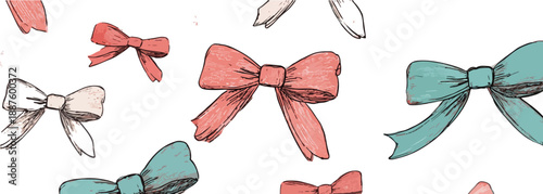 Padrão de laços desenhados à mão em tons pastéis, ideal para fundos com fundo transparente.