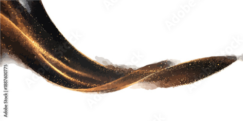 Onda abstrata dourada e escura com brilho cintilante em fundo transparente, ideal para design.