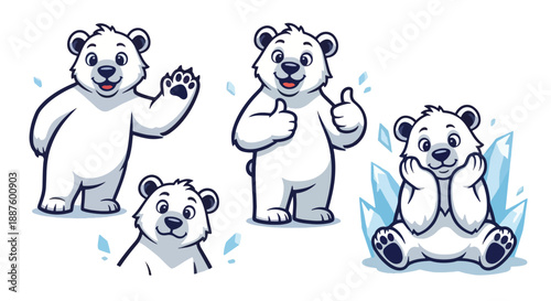 Adorable White Polar Bears Showing Different Expressions and Gestures