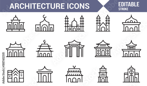World architecture monuments outline icons