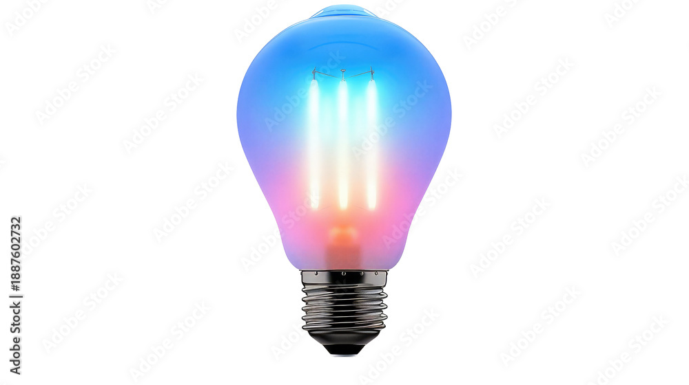 Obraz premium Red and blue light bulb on white background 