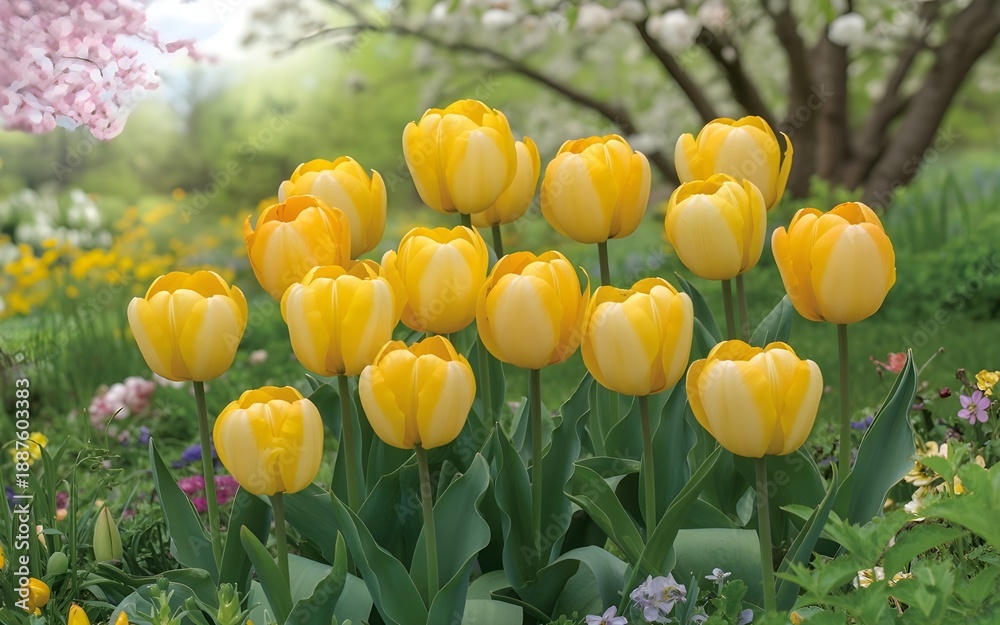 Obraz premium field of yellow tulips