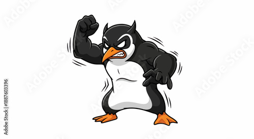 Angry Muscular Penguin Displaying Its Ferocious Strength and Determination