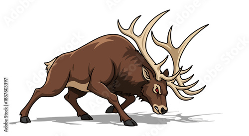 A powerful brown stag with impressive antlers in an alert stance