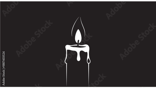 Burning Candle in Minimalist Style with Soft Lighting on Black Background for Meditation