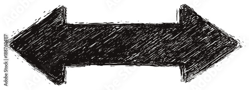 Freccia bidirezionale disegnata a mano in stile schizzo nero su sfondo trasparente per indicare direzione.