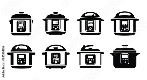 Collection of black silhouette icons depicting various electric pressure cookers