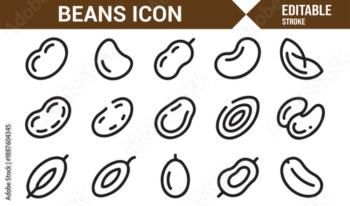 Organic bean shapes line icons isolated on white