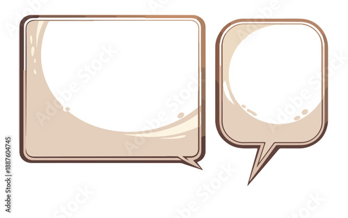 Due fumetti vuoti, bolle di dialogo stilizzate con bordo beige su sfondo trasparente per testo.