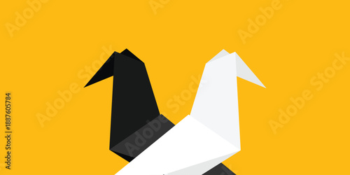 Origami background paper folding crow. Simple flat design of a bird