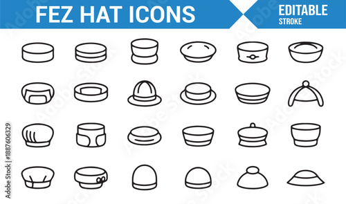 Traditional cultural hat icons in editable outline style