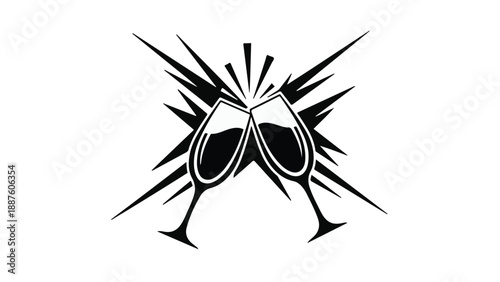 Clinking champagne glasses celebrating a special moment with a burst of energy.