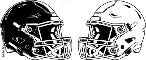 Dual American Football Helmets Face Off Vector Illustration