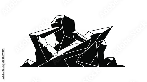 Abstract geometric crystal formation with sharp edges and dark tones