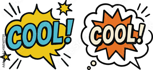 Comic book speech bubble set with Cool text in retro pop art style