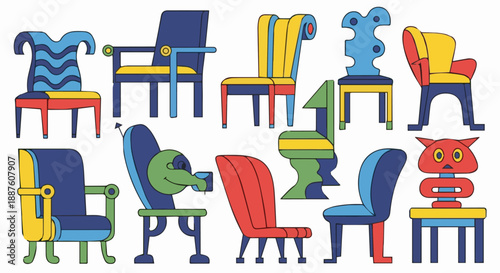 An empty 3d interior room features a comfortable set of furniture including an armchair and a set of chairs and table for a modern office or home business meeting design