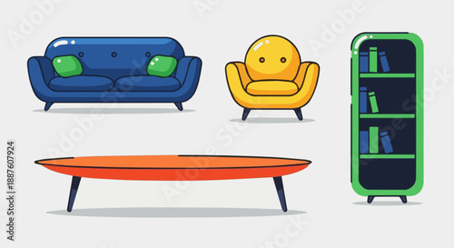 Vector illustration of a modern furniture set featuring a comfortable wooden chair and table in a cozy home interior design