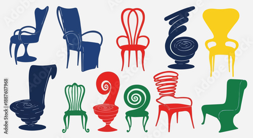 Set of hand drawn vector illustration icons featuring colorful pencils and a kitchen cutlery design for a restaurant menu symbol including a fork knife and spoon