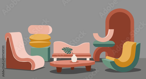 A comfortable vintage leather sofa and armchair set with an antique wood bench creates a luxury interior design style for a home living room decoration