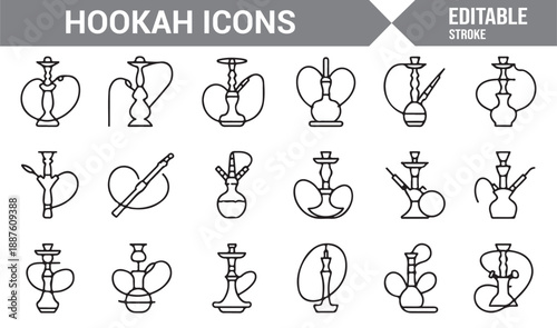 Water pipe hookah icons for lounge and cafe design