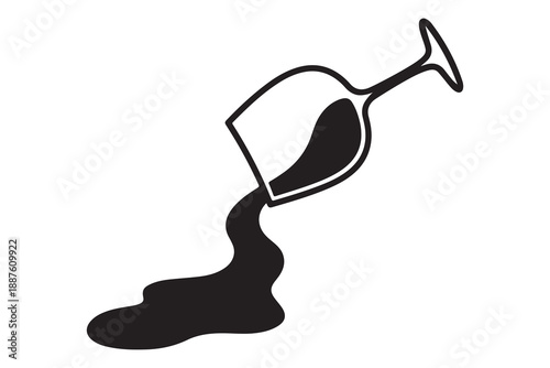 Ink of a spilled wine glass with dark liquid pooling.on white background 