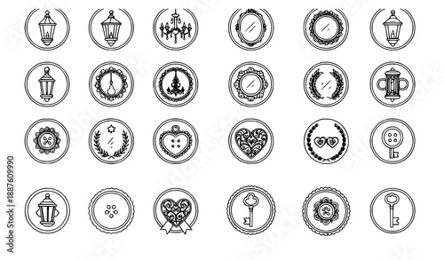 Vintage Decoration Emblem Icon Collection Vector Set with Editable Stroke