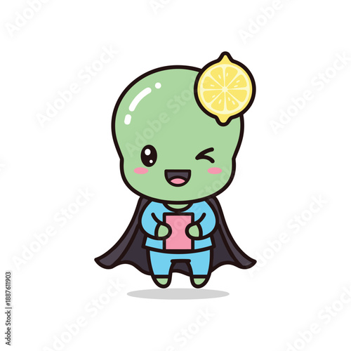 Cartoon character with lemon and coffee