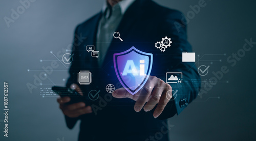 Fotografía AI security concept, businessman protecting digital data using artificial intell