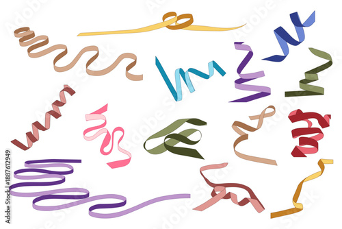 Set of ribbon bows all colors collection on white background. vector illustration for holiday decorations and graphic