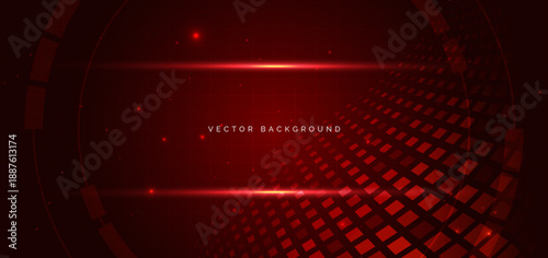 Futuristic technology hi tech red gear element on dark red background.