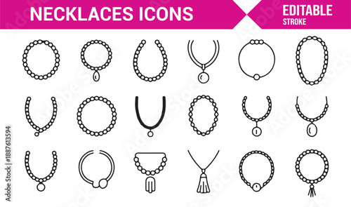 Classic and modern necklace icons set for design projects