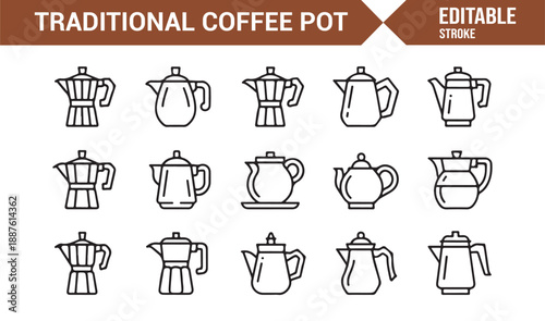 Coffee brewing utensils line icons editable vector set