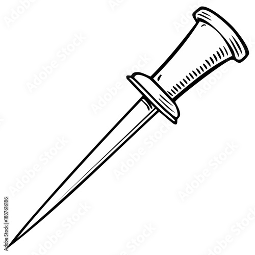 Simple Line Art Illustration of Push Pin Isolated on White Surface