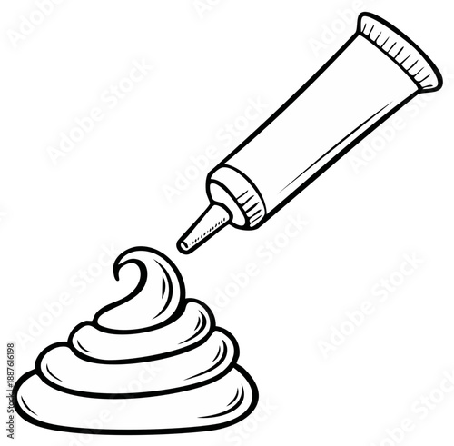 Hand Drawn Line Art of Piping Bag Dispensing Decorative Frosting Swirls