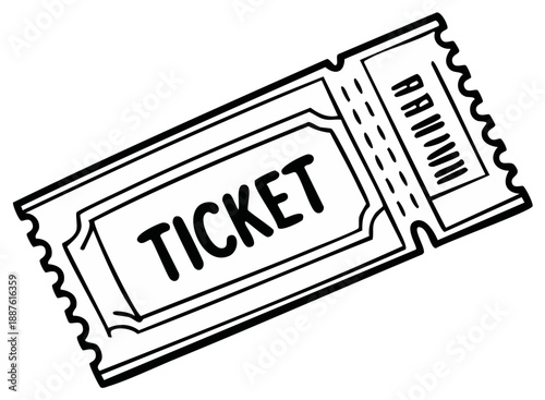 Simple hand drawn illustration of a ticket stub with the word ticket clearly visible