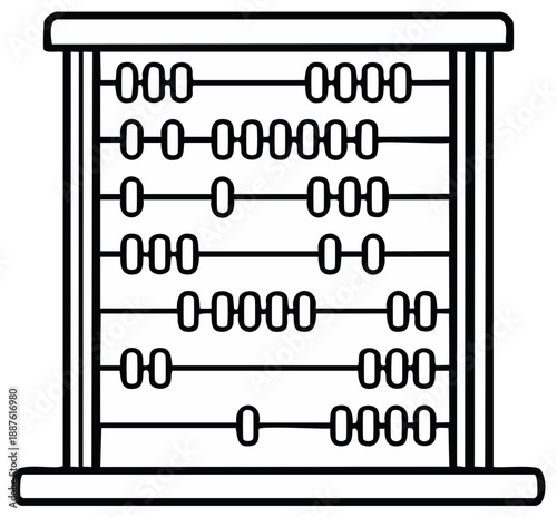 Abacus Line Art Calculation Tool for Mathematical Learning and Education, Outline of Counting Frame, Retro Addition Subtraction