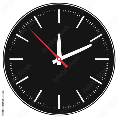 Black Clock Showing Two O'Clock with Red Second Hand Time Keeping Concept Illustration
