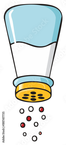 Cartoon Salt Shaker Pouring Salt and Spices Isolated on White Background