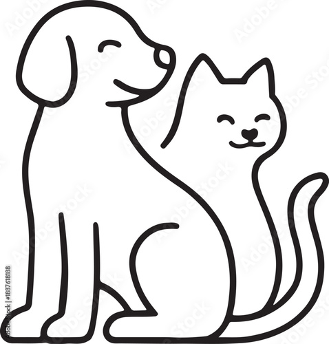 PrintA friendly line art logo featuring a happy dog and cat for home pets services