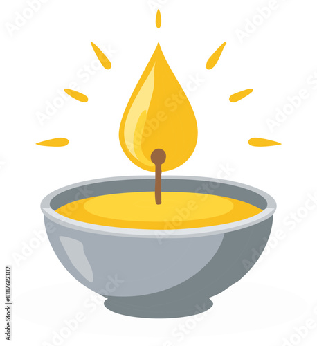 Warm Glowing Diya Lamp with Flickering Flame and Rays of Light