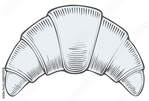 Sketch style crescent roll pastry with flaky layers and detailed linework