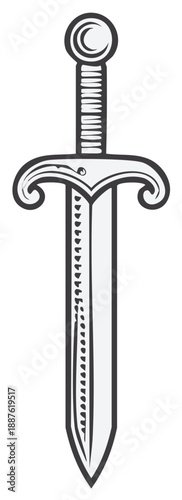 Medieval sword icon with ornate hilt and sharp blade illustration