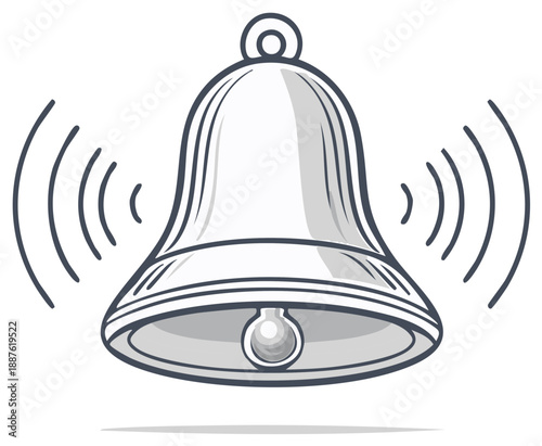 Vintage Handheld Bell Ringing Loudly Producing Sound Waves Notification Alert Signal