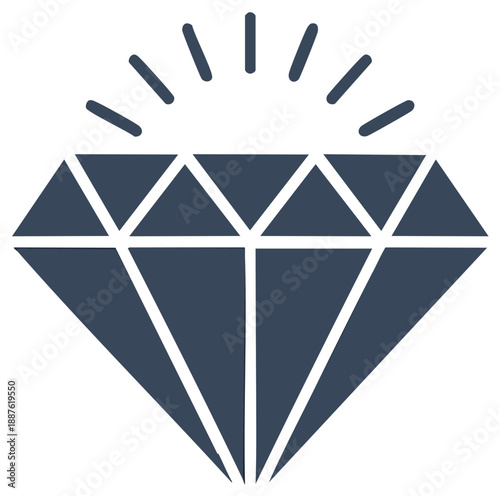 Abstract dark blue diamond gem symbol with radiant light flares on top for luxury and value concepts