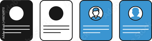 User profile and identification card icon set for account information, personal data, and member interface design