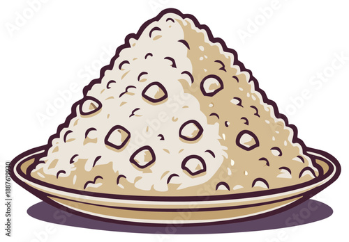 Pile of Fluffy Cooked Rice on a Plate with Shadow Detail