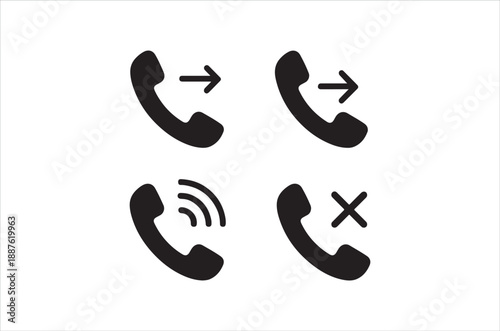 Black telephone handset icons displaying call receive make and disconnect states